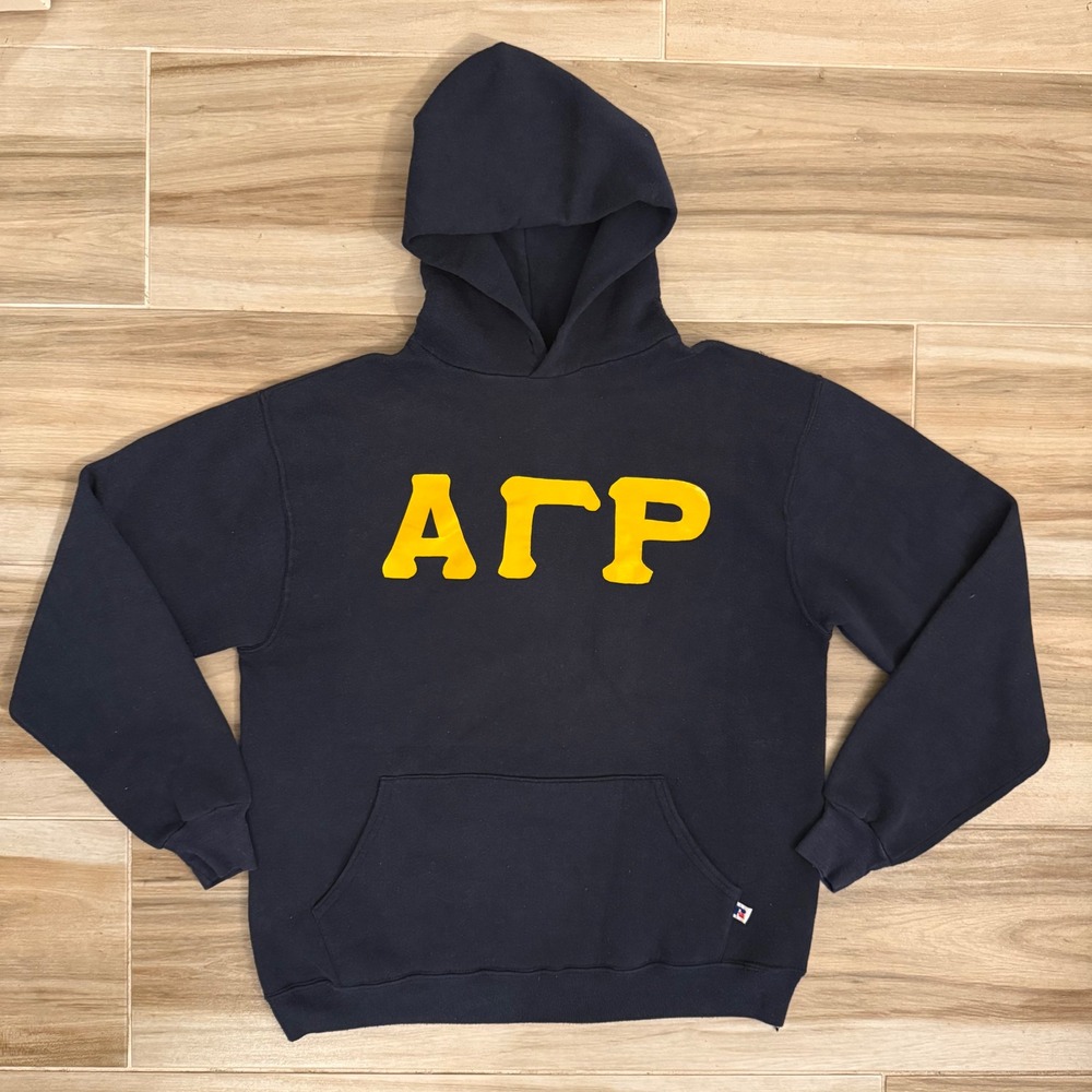 Vtg 90s Russell Athletic Alpha Gamma Rho Hoodie Mens Large L Navy AGR Made USA